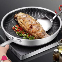 Honeycomb Laser Coated Stainless Steel Frying Pan Non-stick Omelet Pan - 26CM