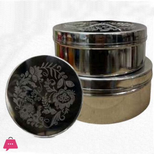 Indian Laser Print Puri Dabba Stainless Steel 3pcs