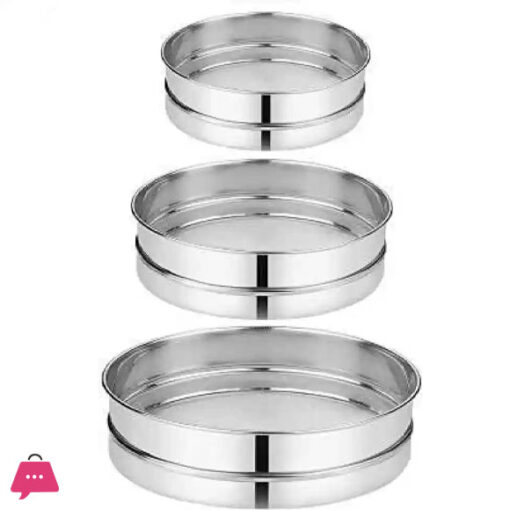 Indian Stainless Steel Aata Channi Ser of 3 Size 7 x 8 x 9 Inch