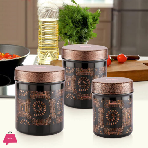 Indian Stainless Steel Black - Cream Dabba Set of 3