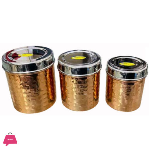 Indian Stainless Steel Hammered Copper Dabba Set of 3