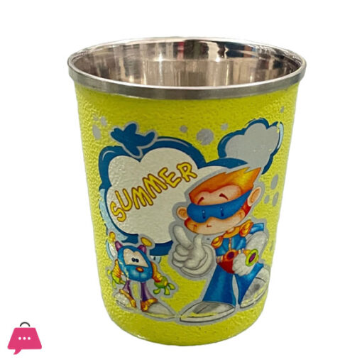 Indian Stainless steel kids Glass with Bell for Drinking & Playing - Mini Ghanti Glass- Coloured Cartoon printed 75ml - Pack of 2