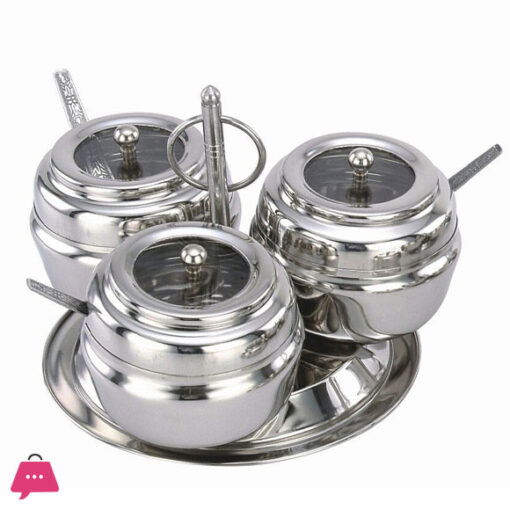 Indian Stainless Steel Pickle Set with Revolve Stand 3 in 1