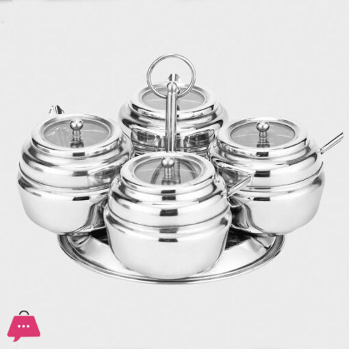 Indian Stainless Steel Pickle Set with Revolve Stand 4 in 1