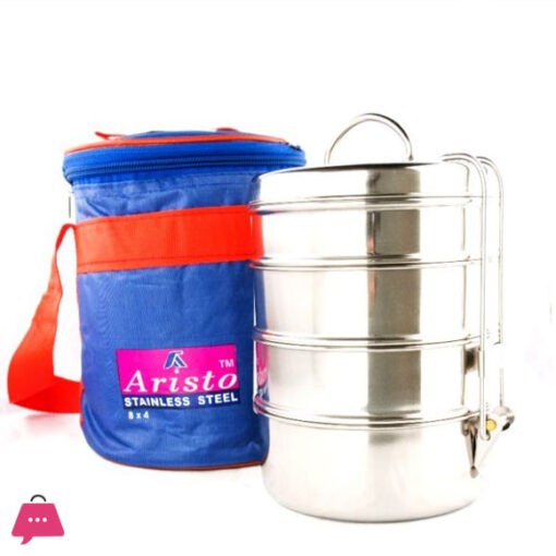 Indian Stainless Steel Tiffin Lunch Box with Hot Bag 8X4