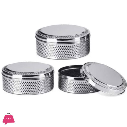 Indian Steel Puri Dabba Set Hammered Design Beautiful Perfect For Chapati - 3pcs