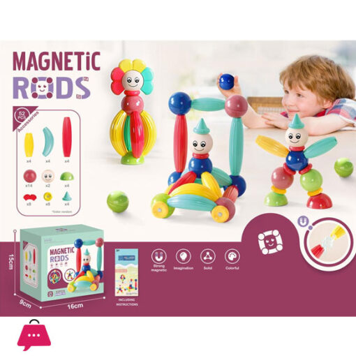 Magnetic Rods Toy 52 Pieces Magnetic Stick Building Blocks Magnetic Blocks for kids DIY Magnetics Sticks Blocks Montessori Toys