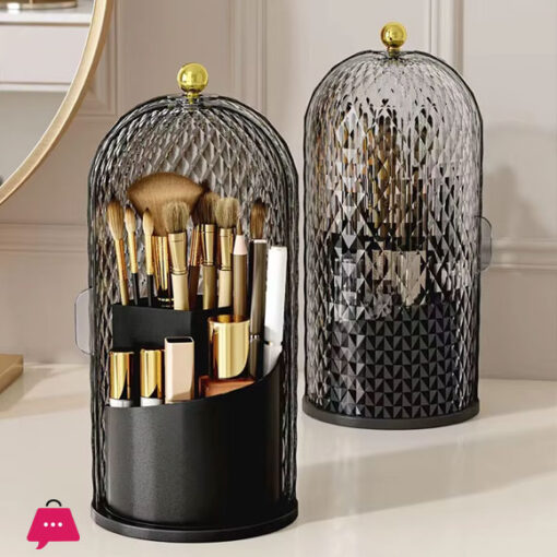 Makeup Brush Holder with Lid Diamond Birdcage 360 Rotating Makeup Organizer Dustproof