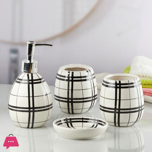 Modern Bath Set with Liquid handwash Soap Dispenser and Toothbrush Holder Bathroom ( Set of 4 ) 005-1