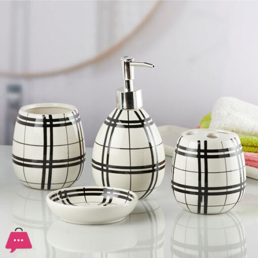 Modern Bath Set with Liquid handwash Soap Dispenser and Toothbrush Holder Bathroom ( Set of 4 ) 005-1