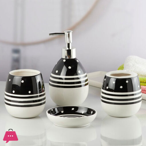 Modern Bath Set with Liquid handwash Soap Dispenser and Toothbrush Holder Bathroom ( Set of 4 ) 005-2