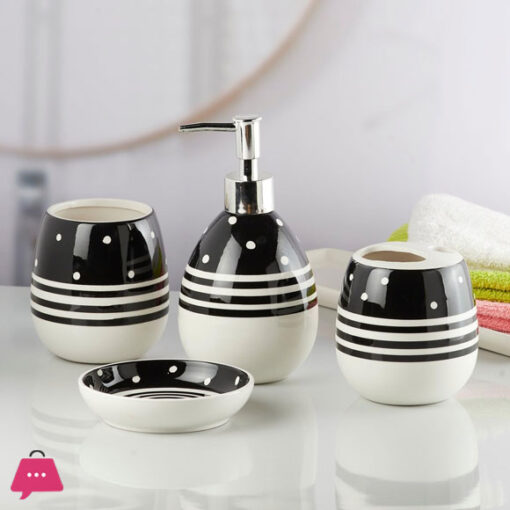 Modern Bath Set with Liquid handwash Soap Dispenser and Toothbrush Holder Bathroom ( Set of 4 ) 005-2