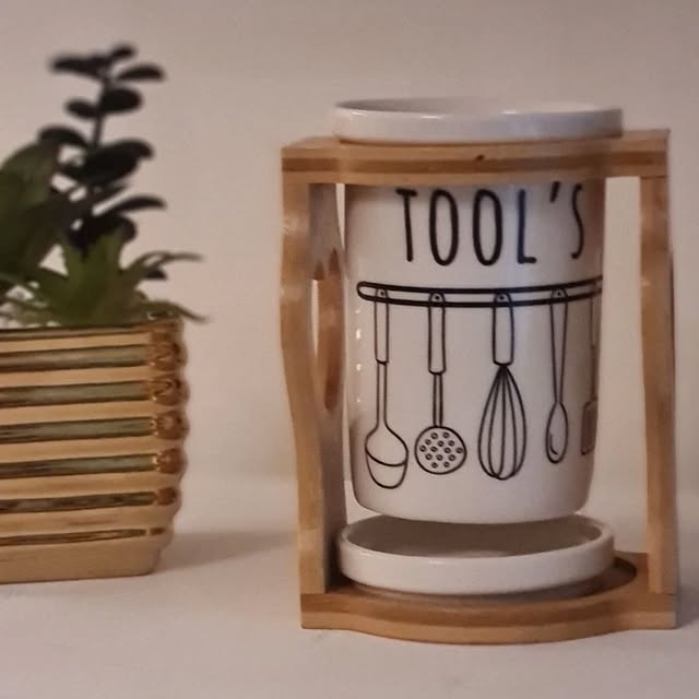 Porcelain Spoon Holder with Bamboo Stand