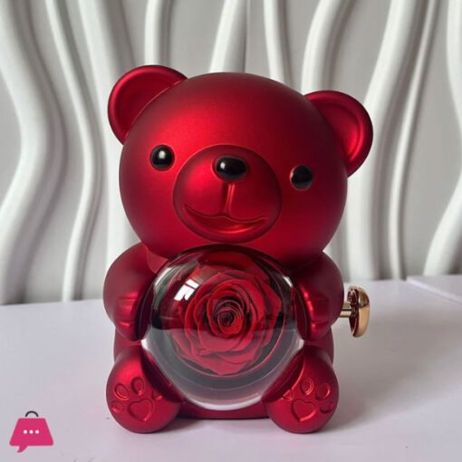 Rose Teddy Bear Gifts Box with Necklace Rotate Rose Jewelry Box Valentine Wedding Storage Gift Case Cute Bear Gift Box