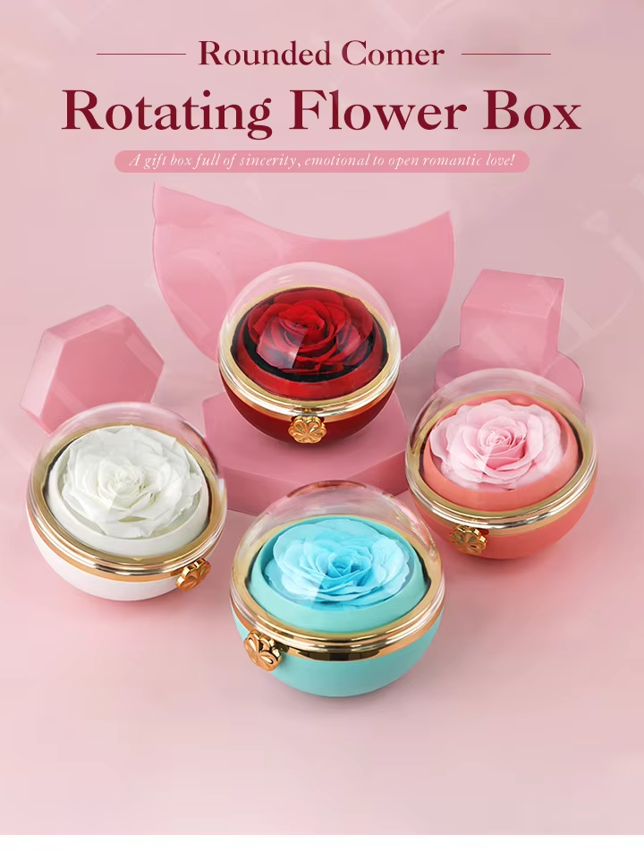 Rotating Rose Flower Jewelry Box Necklace Set Gift Box with for Friend