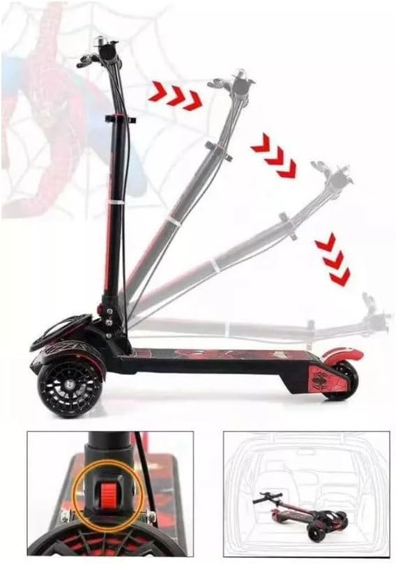 Spider-Man Large Foldable Kick Scooter With Brake Light Music - Max Load 100kg