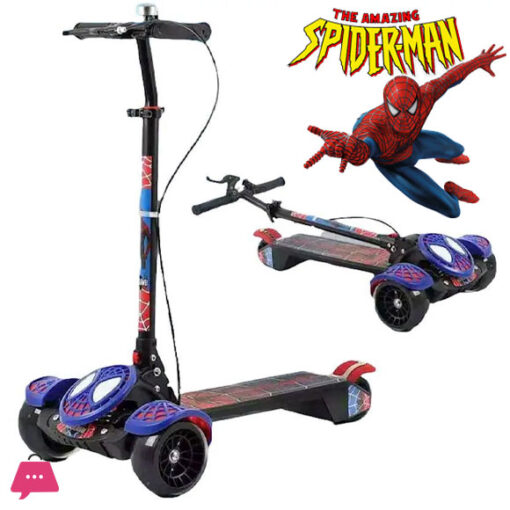 Spider-Man Large Foldable Kick Scooter With Brake Light Music - Max Load 100kg