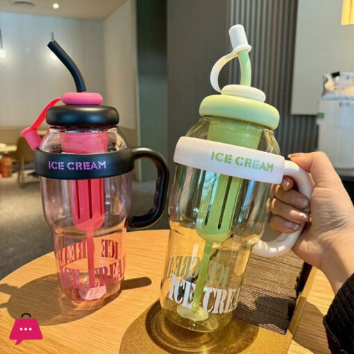 Summer Sport Water Bottle With Tea Infuser Straw Cover Handle Cute Plastic Ice Coffee Milk Tea Juice Travel Drink Bottle Jug