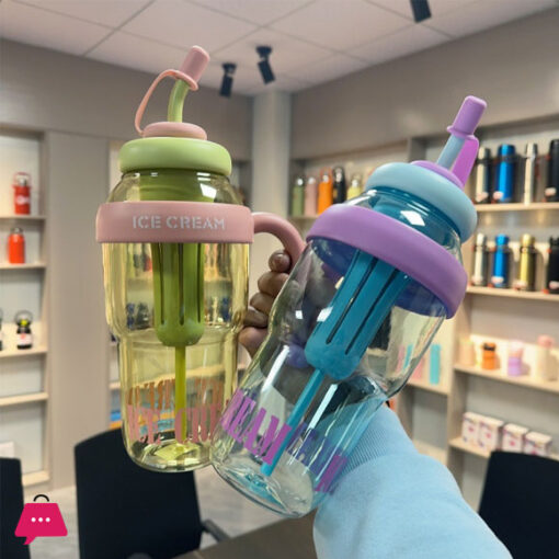 Summer Sport Water Bottle With Tea Infuser Straw Cover Handle Cute Plastic Ice Coffee Milk Tea Juice Travel Drink Bottle Jug