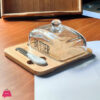 Wooden Butter Dish with Glass Lid and Knife