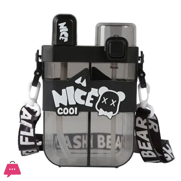 620ml Travel Outdoor Black White Split Chamber Plastic Double compartment Water Bottle Children Cartoon Double Bin Plastic Cup
