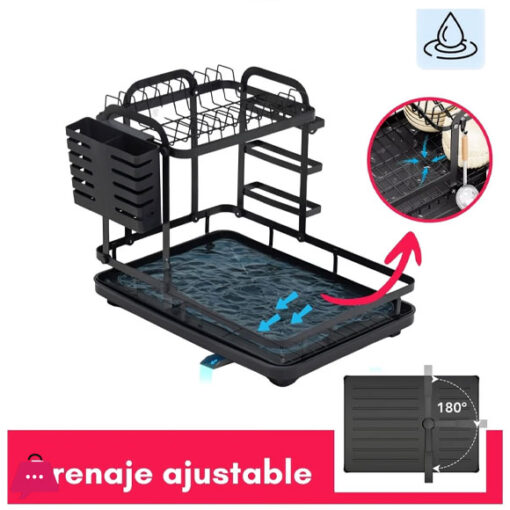 Dish Drainer Dish Drying Rack 2 Levels Black Color - Image 3