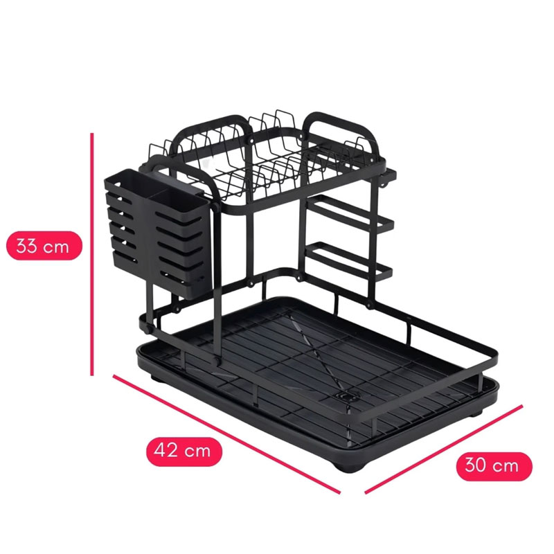 Dish Drainer Dish Drying Rack 2 Levels Black Color