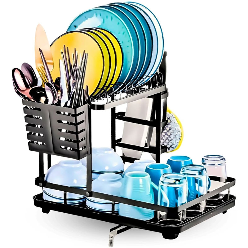 Dish Drainer Dish Drying Rack 2 Levels Black Color