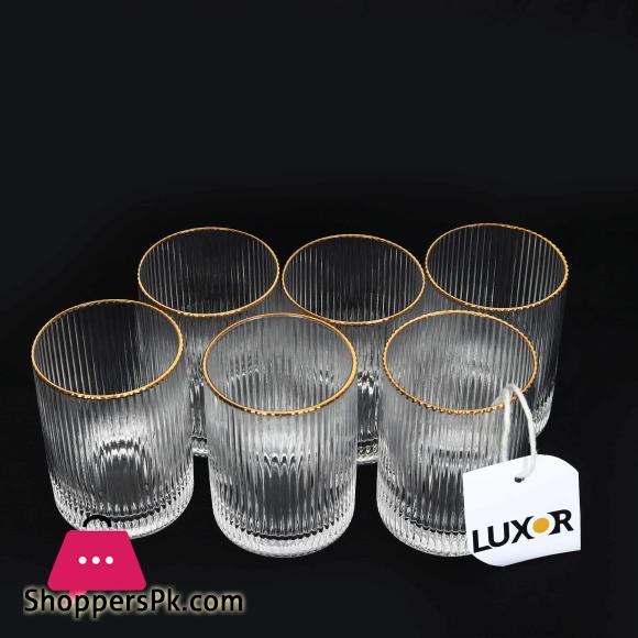 Drinkware Glass Set of 6 pcs – Ridged Stripe Gold Rim Glassware set