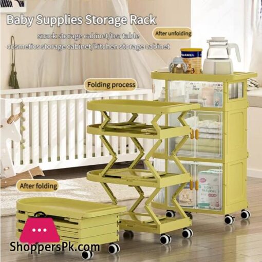 Folding Baby Cart Baby Storage Cart Folding Drawer Installation Free Baby Rack - 4 Floor - Image 4