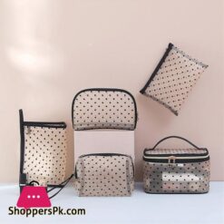 5pcsSet Mesh Makeup Bags BlackHeart Portable Cosmetic Pouches Washbag