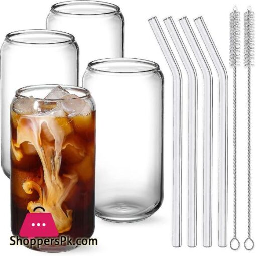 Set of 4 Reusable Glass Straws With Cleaning Brush Glass Drinking Straws Clear Glass Straws Reusable