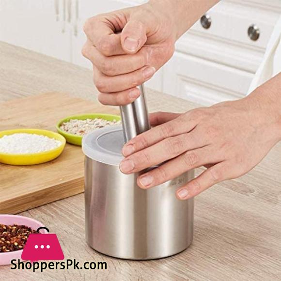 Stainless Steel Mortarr And Pestlee Set Masher Household Grinding Manual Mortarr Food Safe Spice Grinder Herb Container Pesto Powder Mortarr Pestlee
