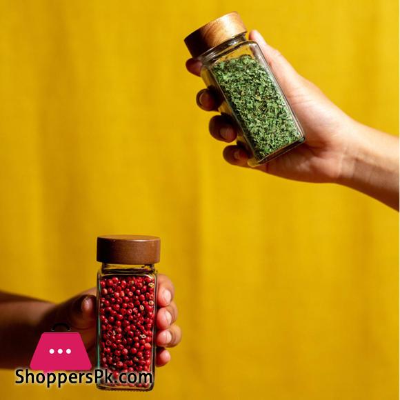 Wooden Lid Seasoning Bottle Airtight BBQ Glass Square Jar 120ml seasoning jar for Kitchen