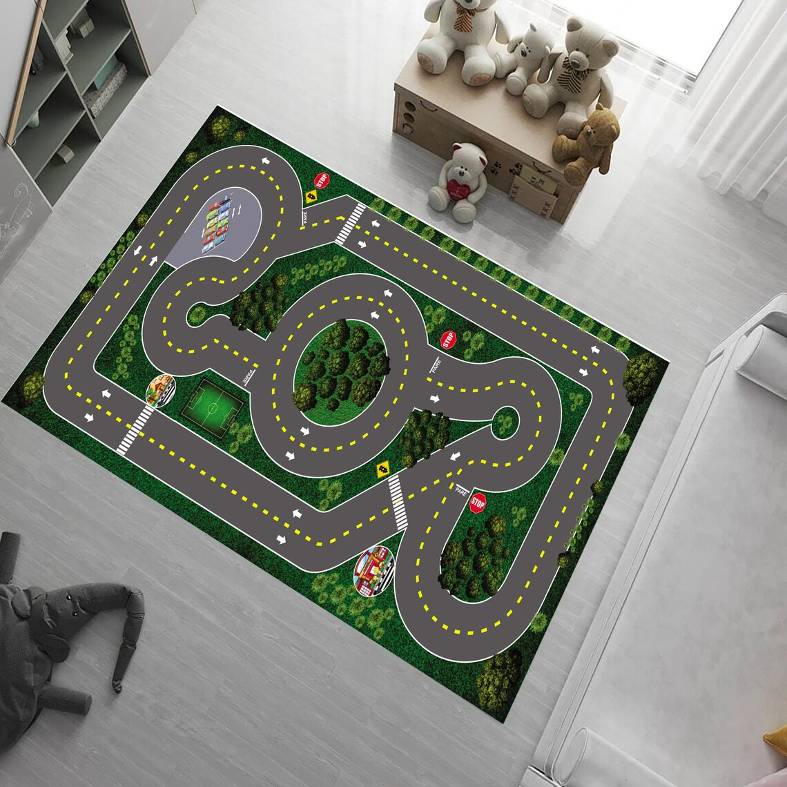 Chidrens Rug Kids Room Rug Car Rug The Road Rug Game Rug 80 x 50 CM