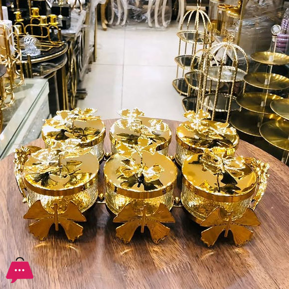 Dry Fruit Sweets Serving Stand with butterfly Lids 6-Portion