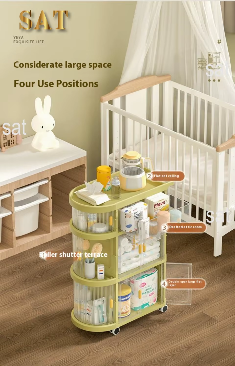 Folding Baby Cart Baby Storage Cart Folding Drawer Installation Free Baby Rack - 4 Floor