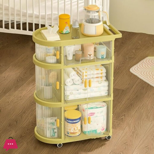 Folding Baby Cart Baby Storage Cart Folding Drawer Installation Free Baby Rack - 4 Floor - Image 3