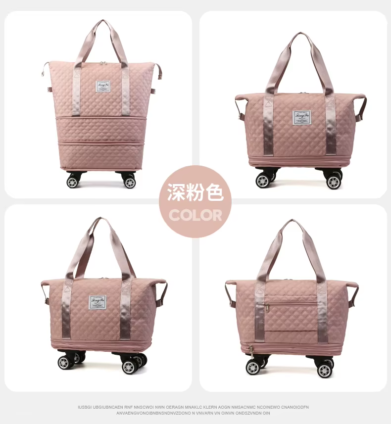 Folding Luggage Bags Lightweight Consignment Bag with Wheels Large Capacity Oxford Cloth Dry-Wet Separation Outdoor Weekend Bag