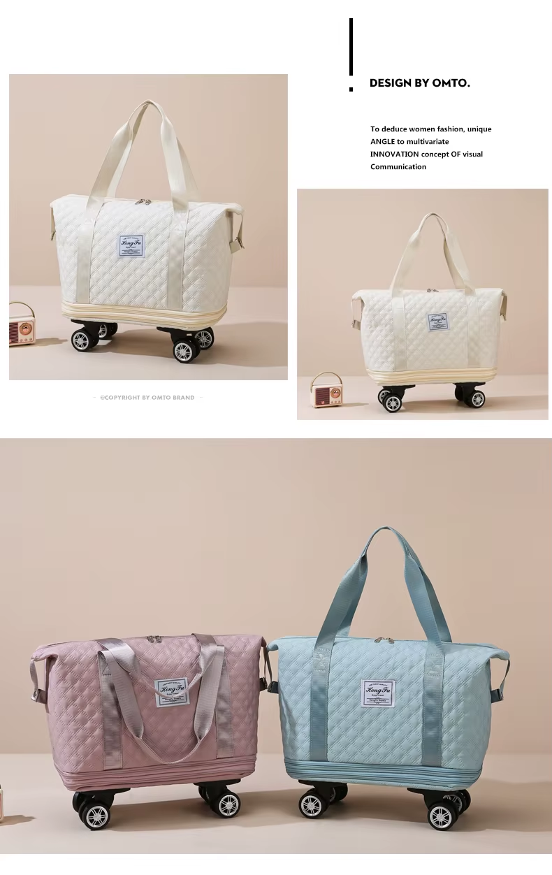 Folding Luggage Bags Lightweight Consignment Bag with Wheels Large Capacity Oxford Cloth Dry-Wet Separation Outdoor Weekend Bag