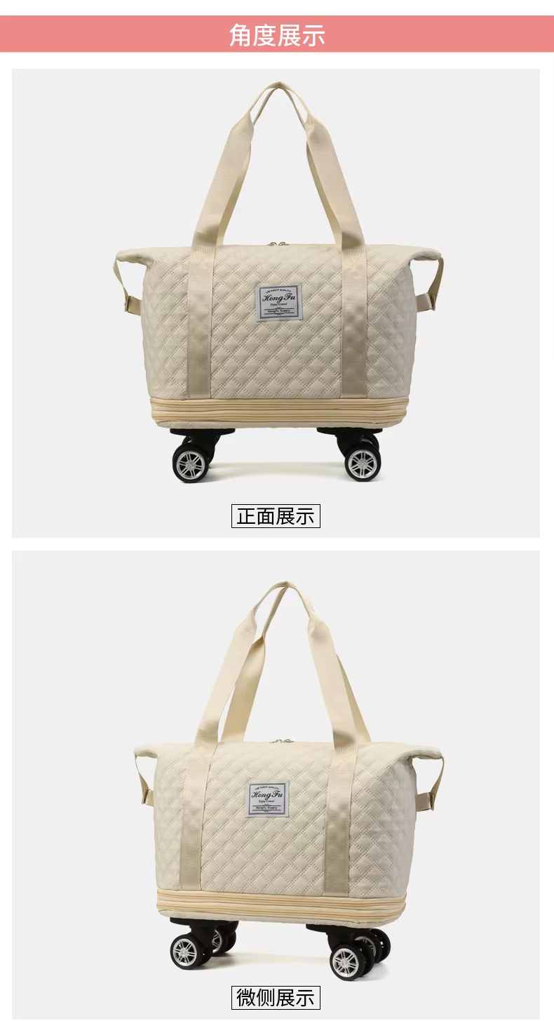 Folding Luggage Bags Lightweight Consignment Bag with Wheels Large Capacity Oxford Cloth Dry-Wet Separation Outdoor Weekend Bag