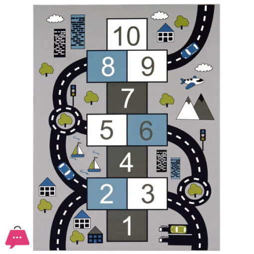 Kids Carpet Play Mat for Kids Room Bouncy and Streets Grey Size 80 x 50 CM