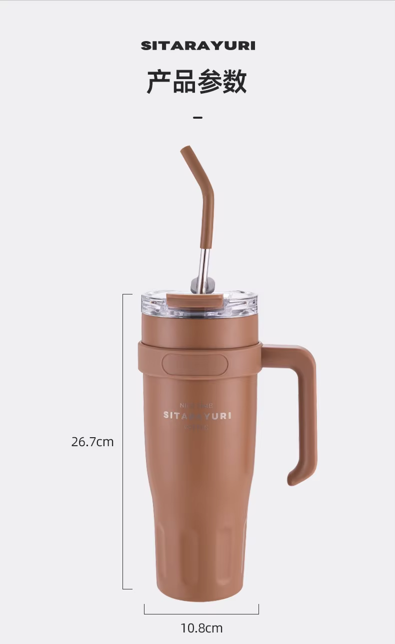 SITARAYURI Large Capacity Luxury Thermos with Handle and Straw - Stylish Stainless Steel Vacuum Flask for Work and Travel