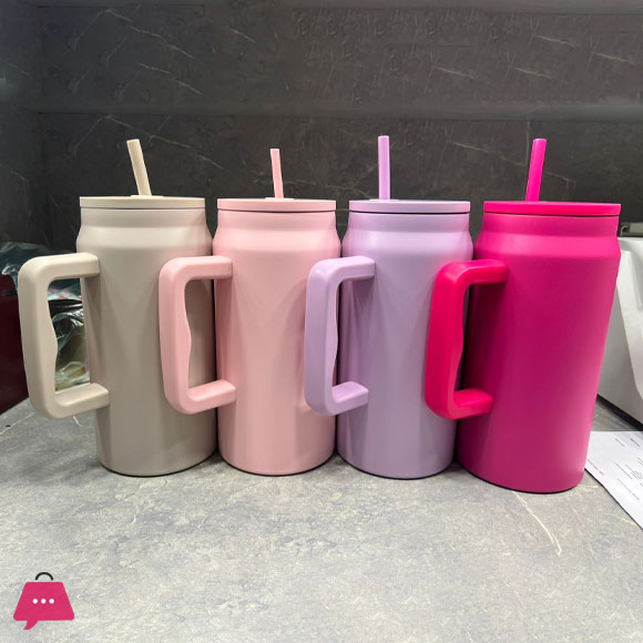 Stainless Steel Thermos Cup 50Oz Large Capacity Straw Cups Vacuum Insulated Mugs Portable Cup Handle Bottle Drinking Utensils