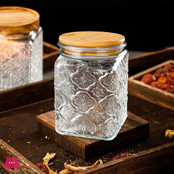 Vintage Glass Jars Canisters Glass Storage Retro Embossed Design Jars Airtight Canisters with Seal Wooden Lid 3 Pcs Set