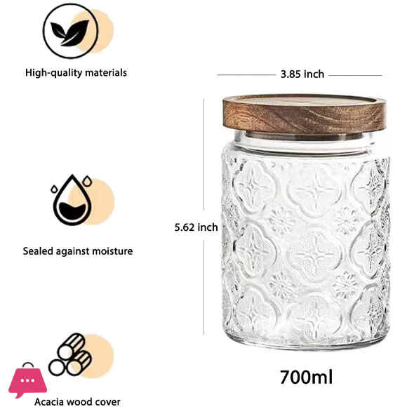 Vintage Glass Jars Canisters Glass Storage Retro Embossed Design Jars Round with Seal Wooden Lid 3 Pcs Set