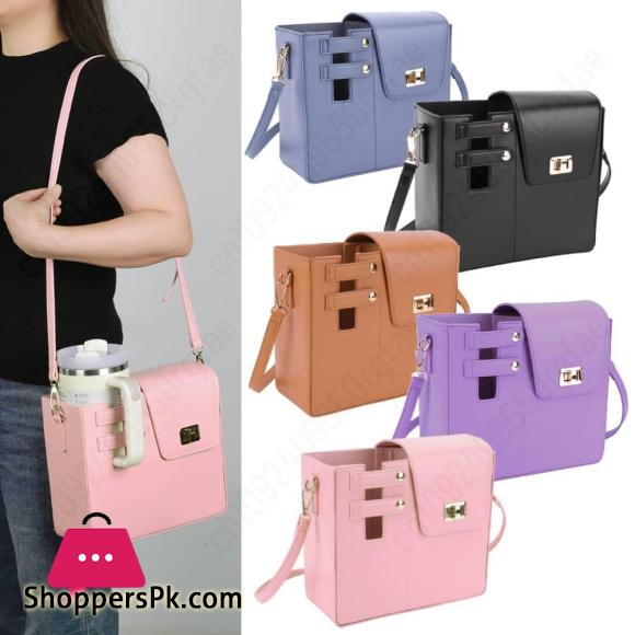Tumbler Handbag Purse Carrier Bag PU Leather Travel Cup Holder Bag