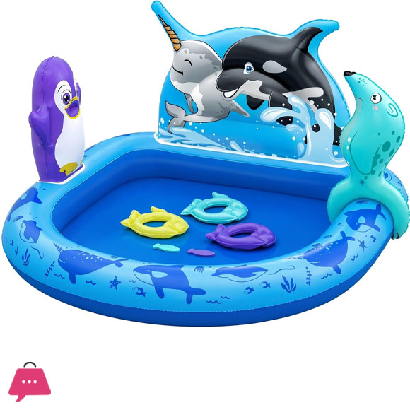 Bestway Polar Pals Kids Inflatable Water Play Center Outdoor Summer Pool Toy for Children Ages +2 53 inch x 51.5 inch x 28.5 inch)