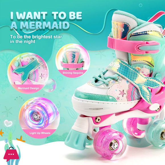 Mermaid Roller Skates Adjustable Light up Roller Skates for Girls Purple & Pink Kids Roller Skates Indoor Outdoor