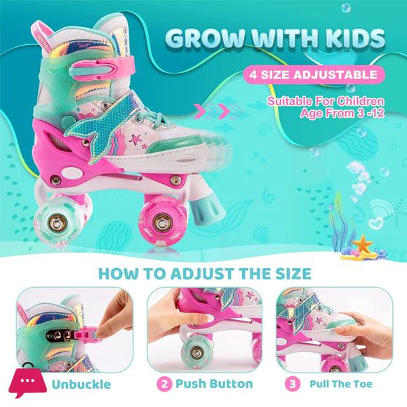 Mermaid Roller Skates Adjustable Light up Roller Skates for Girls Purple & Pink Kids Roller Skates Indoor Outdoor